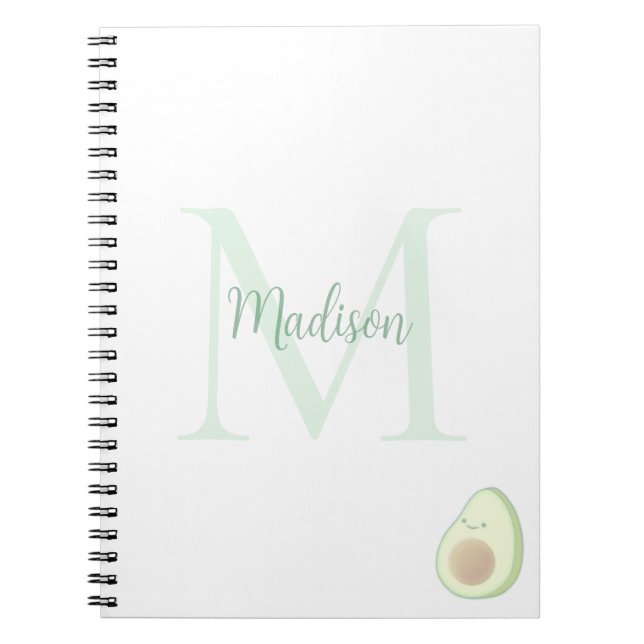 Cuaderno Cute Avocado Custom Name Initial  (Frente)