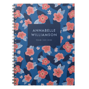 Cuaderno Cute azul marino melocotón abstracto floral