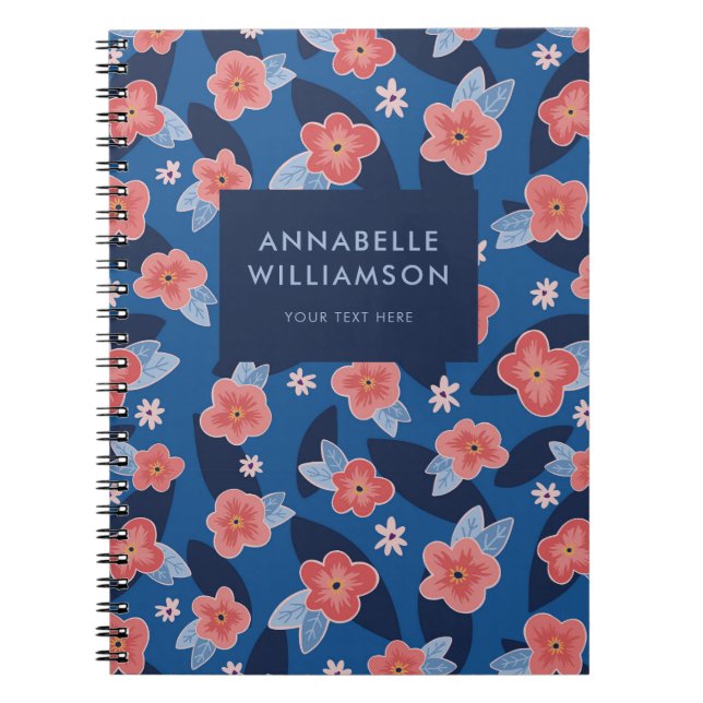 Cuaderno Cute azul marino melocotón abstracto floral (Frente)
