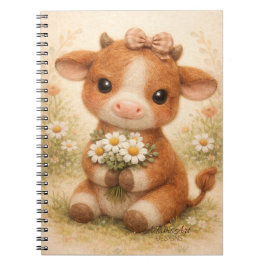 Cuaderno Cute Baby Cow with Daisies – Whimsical Farm
