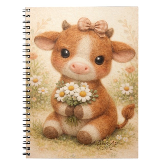 Cuaderno Cute Baby Cow with Daisies – Whimsical Farm (Frente)