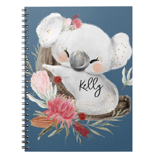 Cuaderno Cute Baby Koala Gold Speckle Nombre personalizado (Frente)