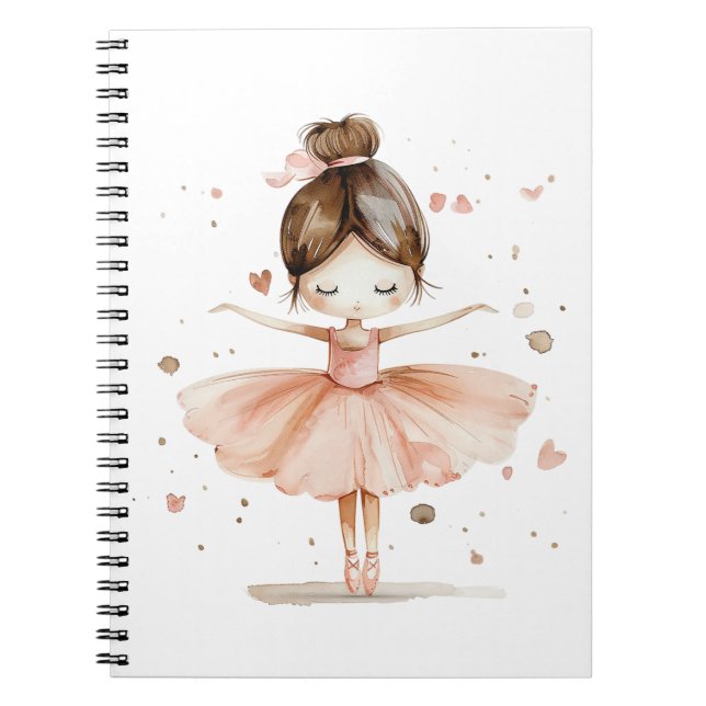 Cuaderno Cute Ballerina Ballet Dance Love Hearts Watercolor (Frente)