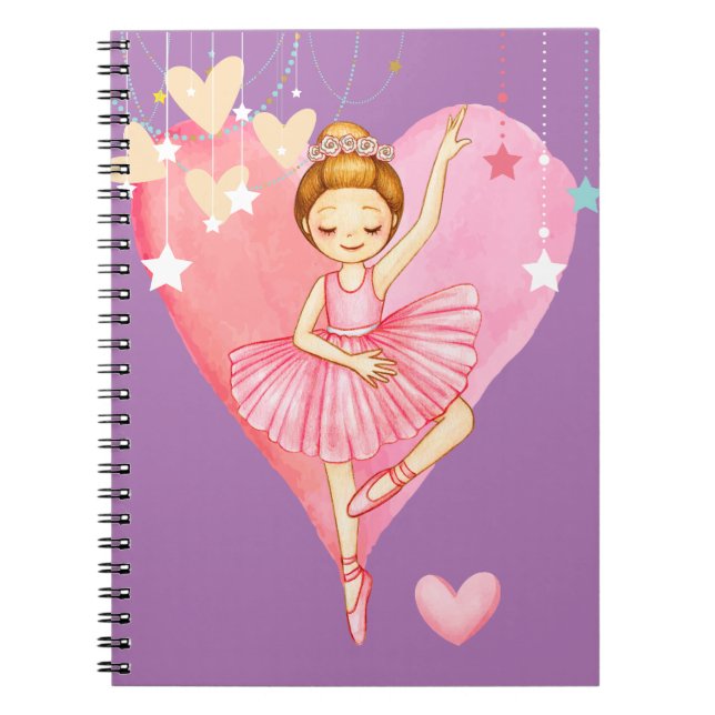 Cuaderno Cute Ballerina Estrellas y Corazones Púrpura (Frente)