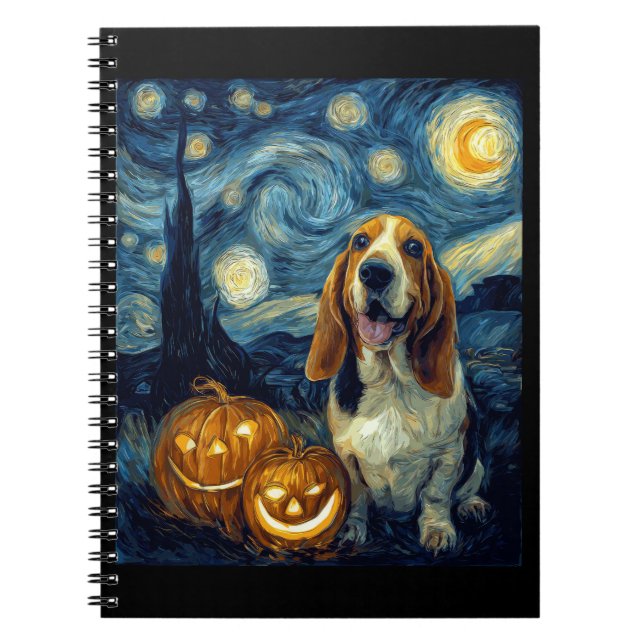 Cuaderno Cute Basset Hound Dog Halloween Jack O Lantern Pum (Frente)