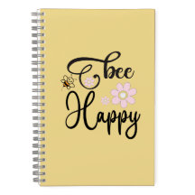 Cute Bee & Pink Daisy Floral Spiral Notebook | Kaw
