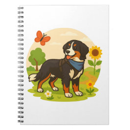 Cuaderno Cute Bernese Mountain Dog with Sunflower & Butterf