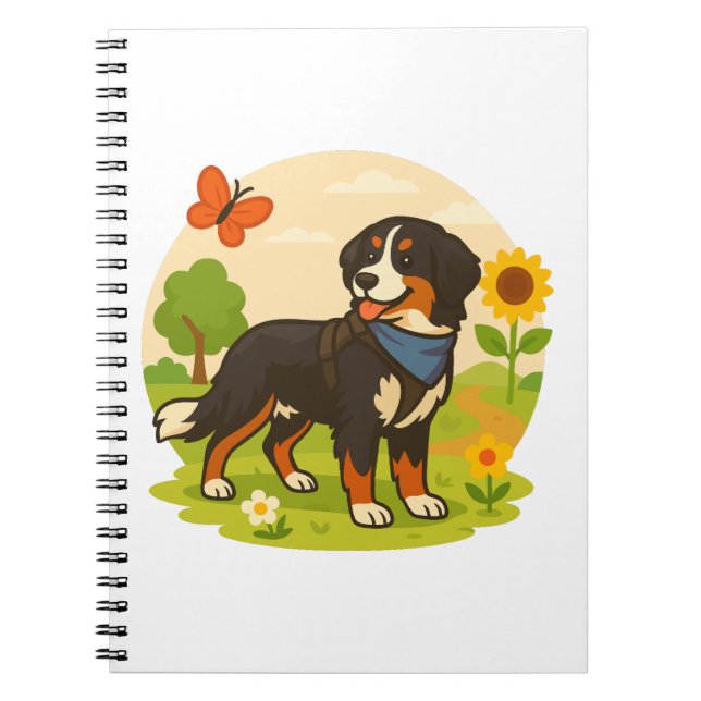 Cuaderno Cute Bernese Mountain Dog with Sunflower & Butterf (Frente)