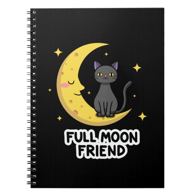 Cuaderno Cute Black Cat on Moon - Full Moon Friend (Frente)