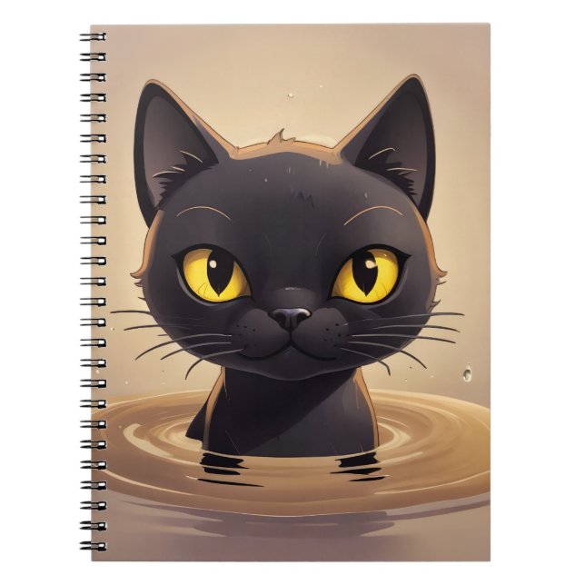 Cuaderno Cute Black Cat Swimming Journal Art (Frente)
