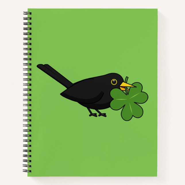 Cuaderno Cute Blackbird con Shamrock Clover Personalizado (Anverso)