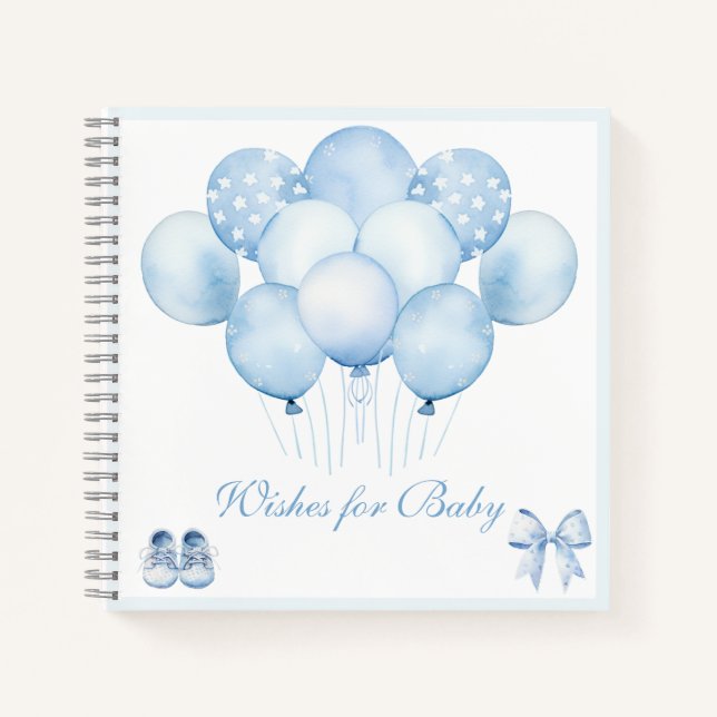 Cuaderno Cute Blue Balloons Baby Shower Guest Book (Anverso)