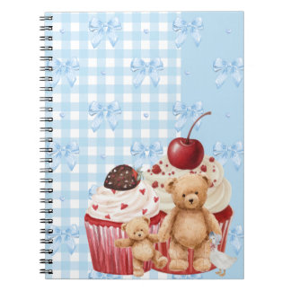 Cuaderno Cute Blue Gingham Teddy Bear & Ribbon