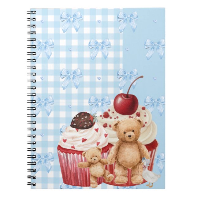 Cuaderno Cute Blue Gingham Teddy Bear & Ribbon (Frente)