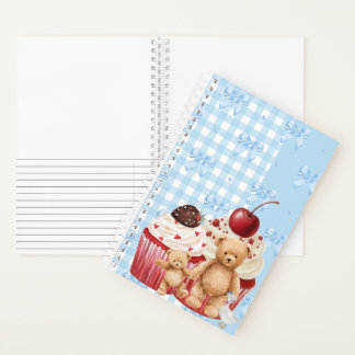 Cuaderno Cute Blue Gingham Teddy Bear & Ribbon