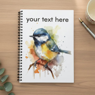 Cuaderno Cute Bluetit Sitting on Branch Watercolor, persona
