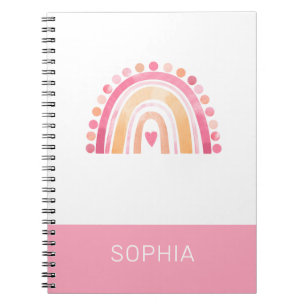 Cuaderno Cute Boho acuarela Arcoiris en rosa personalizado