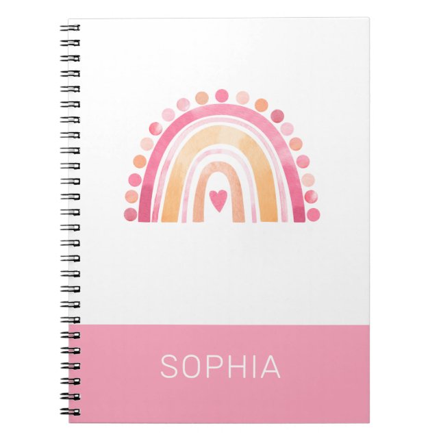 Cuaderno Cute Boho acuarela Arcoiris en rosa personalizado (Frente)
