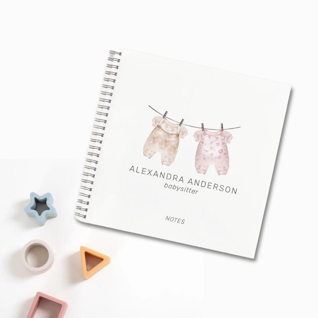 Cuaderno Cute Boho Bebé Ropa acuática niñera (Boho Baby Clothing Watercolor Babysitter Notebook)