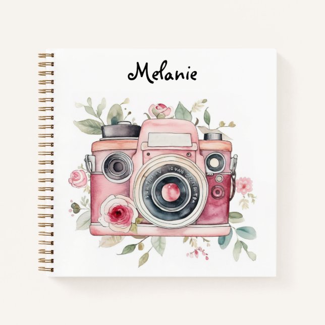 Cuaderno Cute Boho Floral Camera Watercolor Personalizado (Anverso)