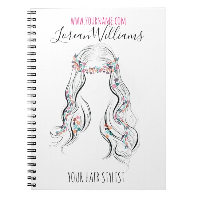 Cuaderno Cute Boho Hairstyle Boda Hair Stylist Floral (Frente)