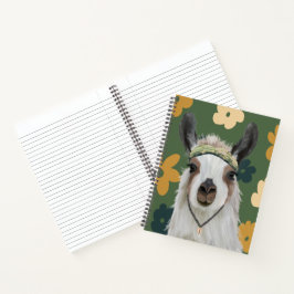 Cuaderno Cute Boho Llama - Flores Retro Verde