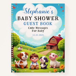 Cuaderno Cute Boy Farm Animals Baby Shower Guest Book