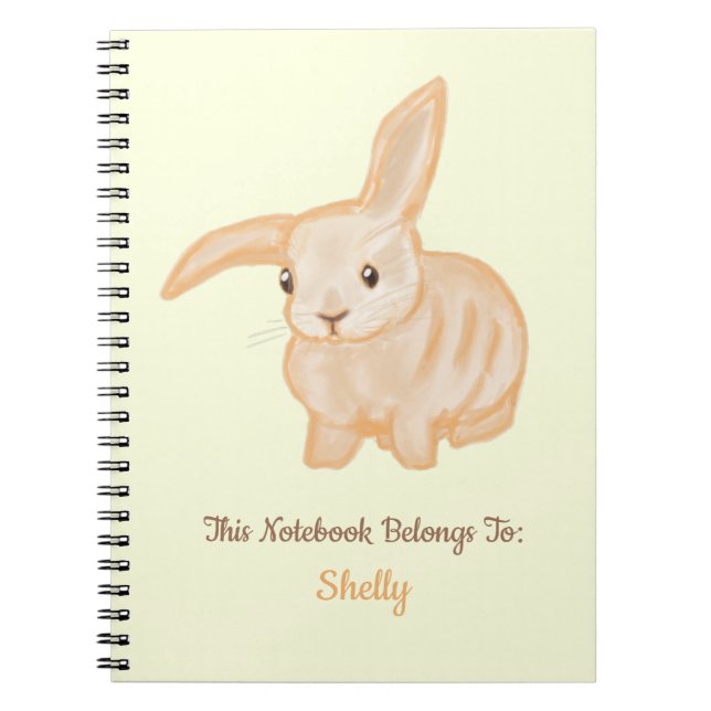 Cuaderno Cute Brown Bunny Rabbit - transparent on yellow.  (Frente)