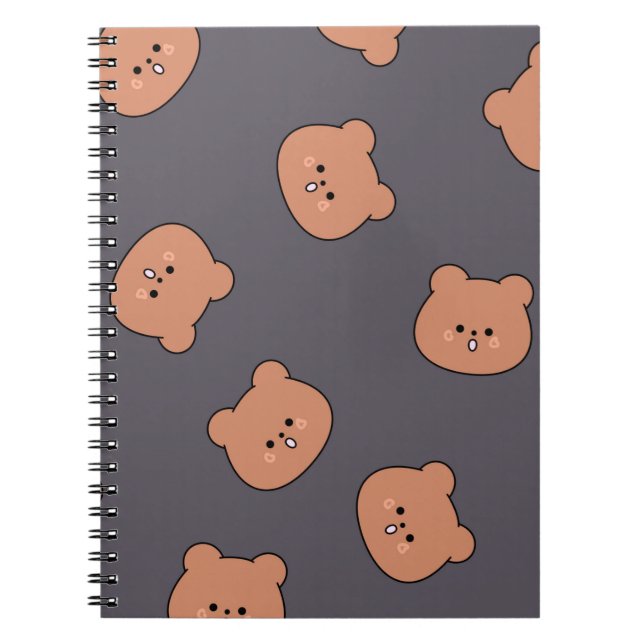 Cuaderno Cute Brown Teddy Bear Face Pattern Dark Blue (Frente)