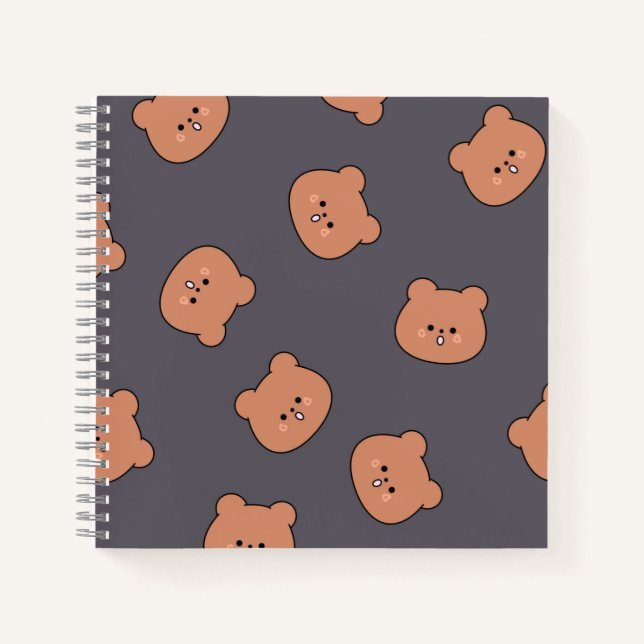 Cuaderno Cute Brown Teddy Bear Face Pattern Dark Blue (Anverso)