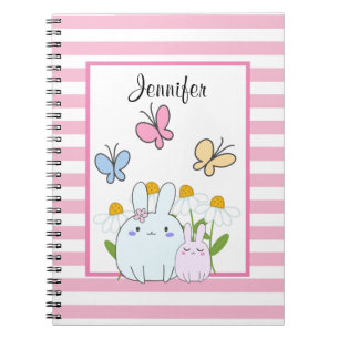 Cuaderno Cute Bunnies with Spring Daisies and Butterflies