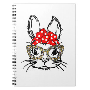 Cuaderno Cute Bunny Face Leopardo Print Red Bandana Rabbit