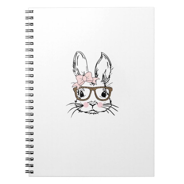 Cuaderno Cute Bunny Face Shirt Leopard Print Glasses EASTER (Frente)