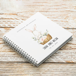 Cuaderno Cute Bunny Floral Basket Kids Birthday Guestbook