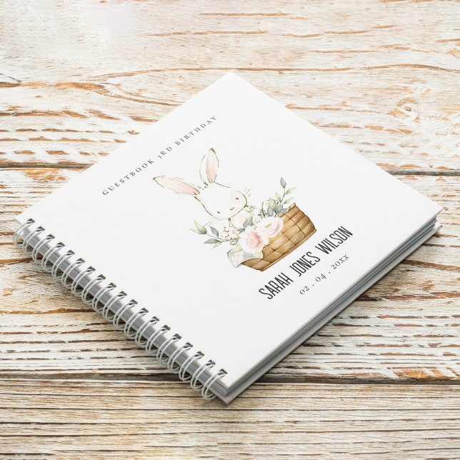 Cuaderno Cute Bunny Floral Basket Kids Birthday Guestbook (Subido por el creador)