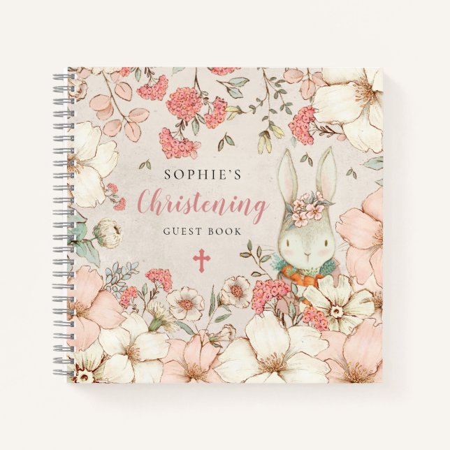Cuaderno Cute Bunny Floral Christening Alternate Book (Anverso)