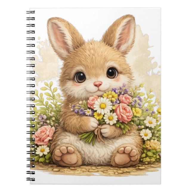 Cuaderno Cute Bunny Flower Bouquet Kawaii Notebook (Frente)