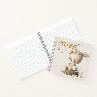 Cuaderno cute bunny with Easter eggs in a flower meadow