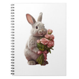 Cuaderno  “Cute Bunny with Pink Roses” Adorable Art Design