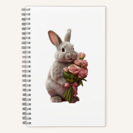 Cuaderno  “Cute Bunny with Pink Roses” Adorable Art Design