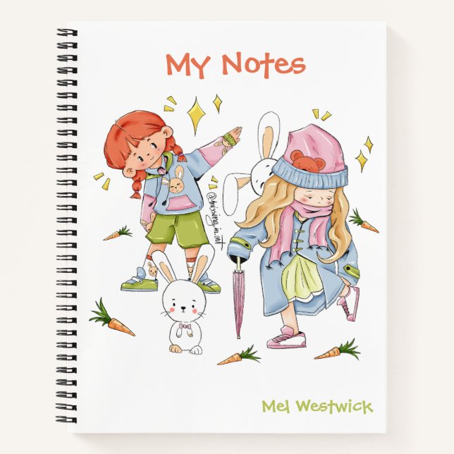 Cuaderno Cute Bunny y Chicas Mis notas EDITABLE (Anverso)