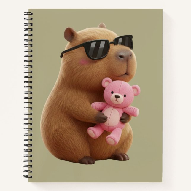 Cuaderno Cute Capybara Hugging Teddy Bear Spiral Notebook (Anverso)