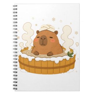 Cuaderno Cute Capybara Invierno Onsen Nieve Fuente Termal