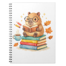 Cute Capybara Reading Books Watercolor 