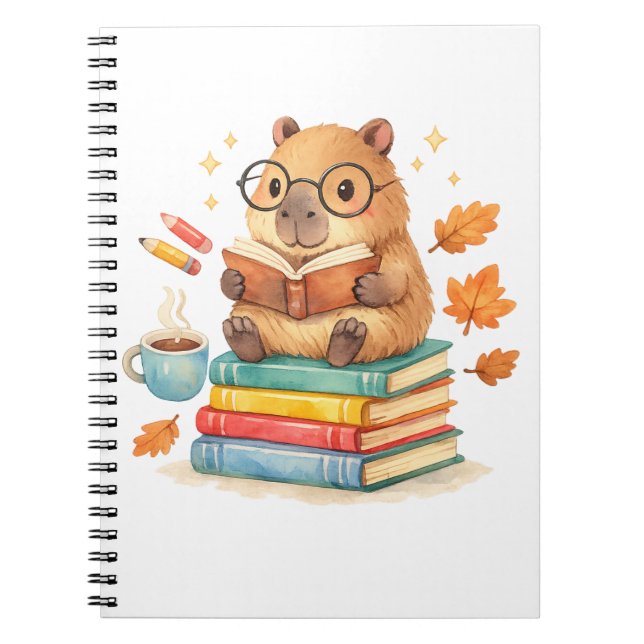 Cuaderno Cute Capybara Reading Books Watercolor  (Frente)