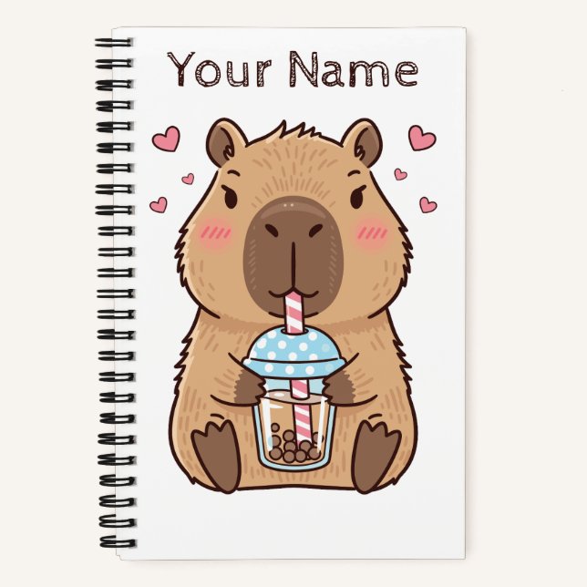 Cuaderno Cute Capybara Sipping Boba Tea (Anverso)