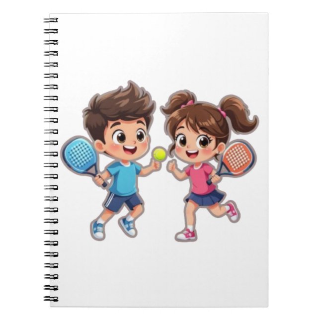 Cuaderno Cute Cartoon Boy and Girl Playing Padel Tennis – F (Frente)