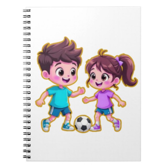 Cuaderno Cute Cartoon Boy and Girl Playing Soccer Together  (Frente)