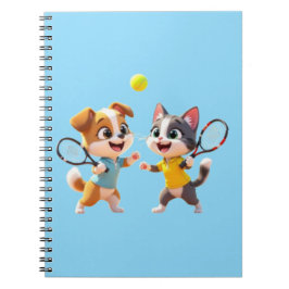 Cuaderno Cute Cartoon Dog and Cat Playing Padel Tennis – Fu
