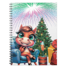 Cuaderno Cute Cartoon Horse New Year's Eve Celebration
